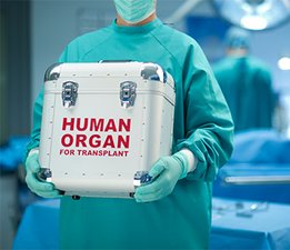 Pielęgniarka trzymająca pojemnik do transportu ludzkich narządów