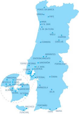 Mapa wszystkich stacji dializ NephroCare w Portugalii